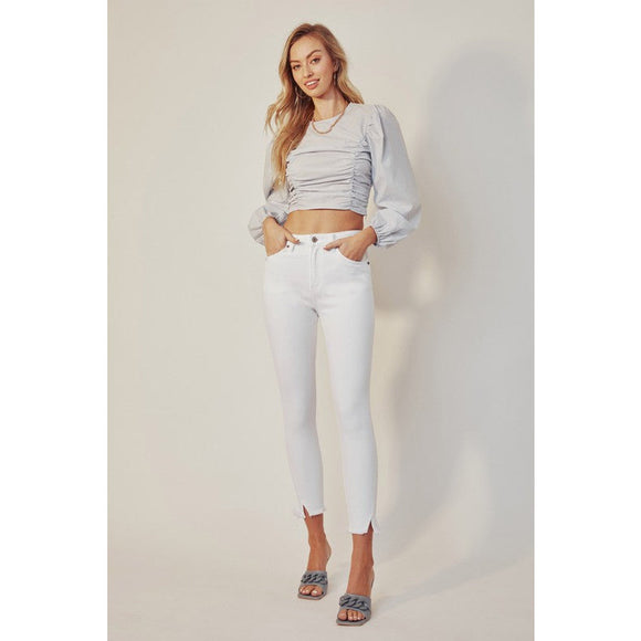 Denim - HIGH RISE ANKLE SKINNY WHITE JEANS - White - Cultured Cloths Apparel