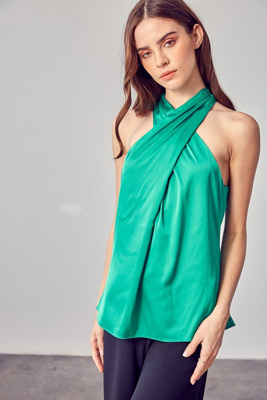 Women's Sleeveless - Cross Neck Top - SEA GREEN - Cultured Cloths Apparel
