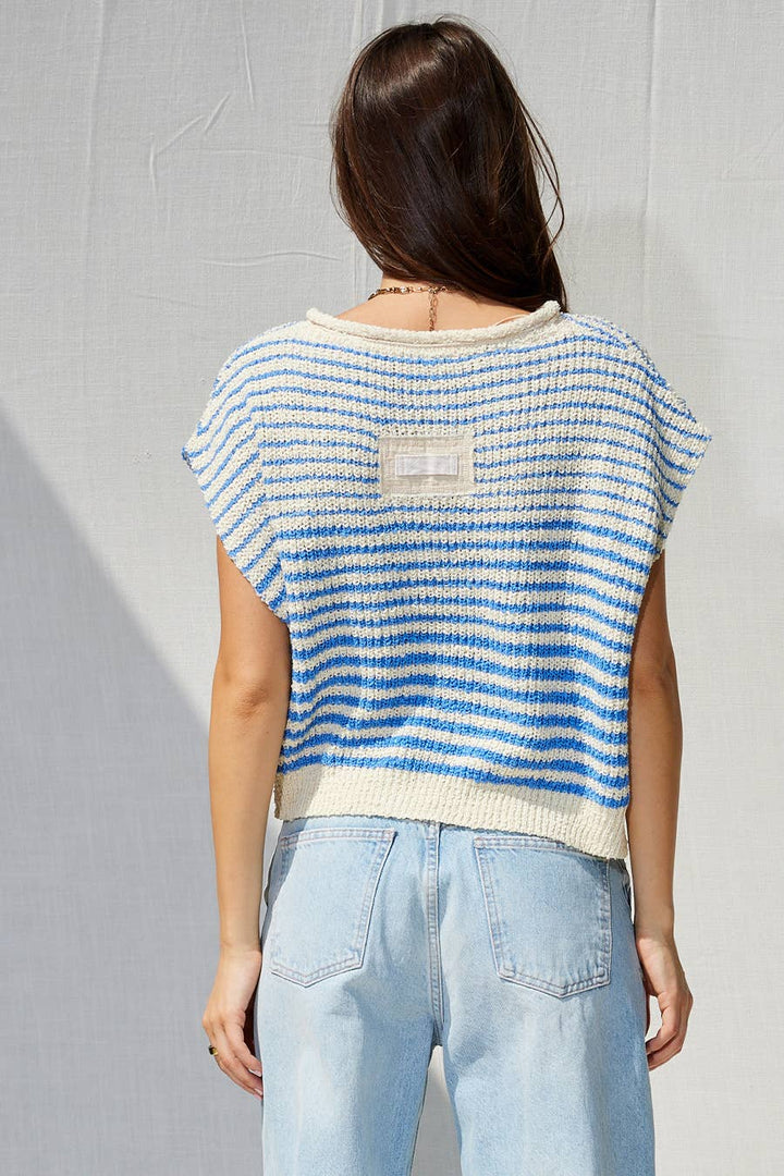 - Striped Cap sleeve Slouchy Sweater - - Cultured Cloths Apparel