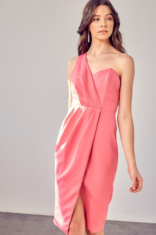 Women's Dresses - One Shoulder Overlap Dress - DOLL PINK - Cultured Cloths Apparel