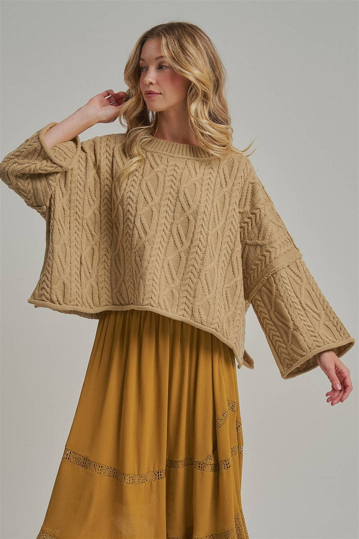 OVERSIZED CABLE KNIT CASUAL BOHO FALL SWEATERTOP