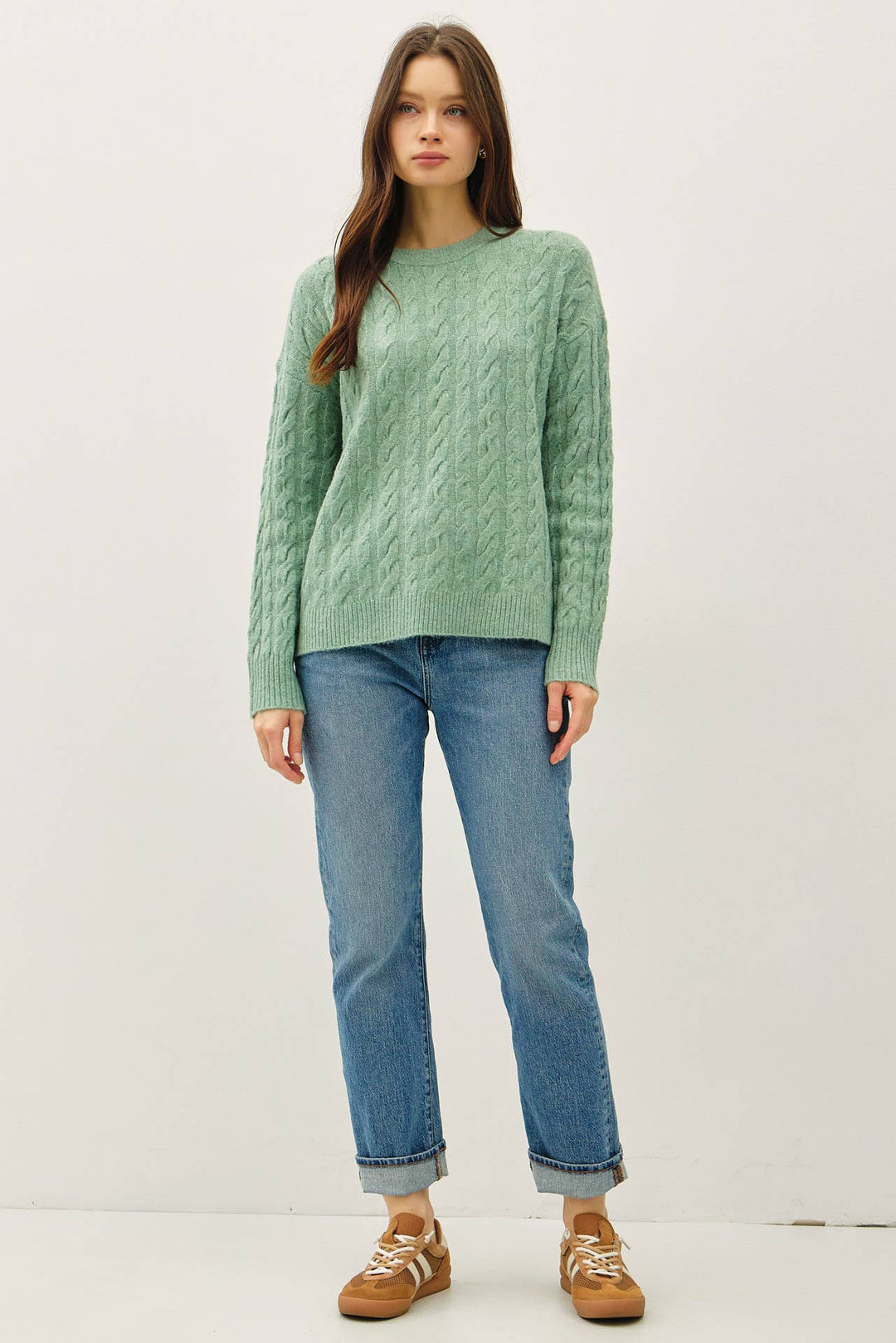 Women's Sweaters - ULTRA SOFT CABLE KNIT CREWNECK SWEATER TOP - - Cultured Cloths Apparel