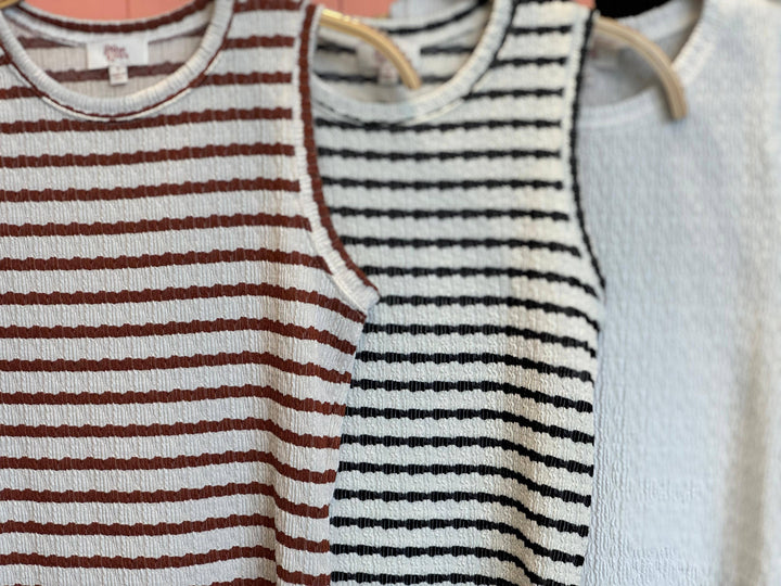Women's Sleeveless - Striped Bonneville Knit Texture Top Oatmeal - - Cultured Cloths Apparel