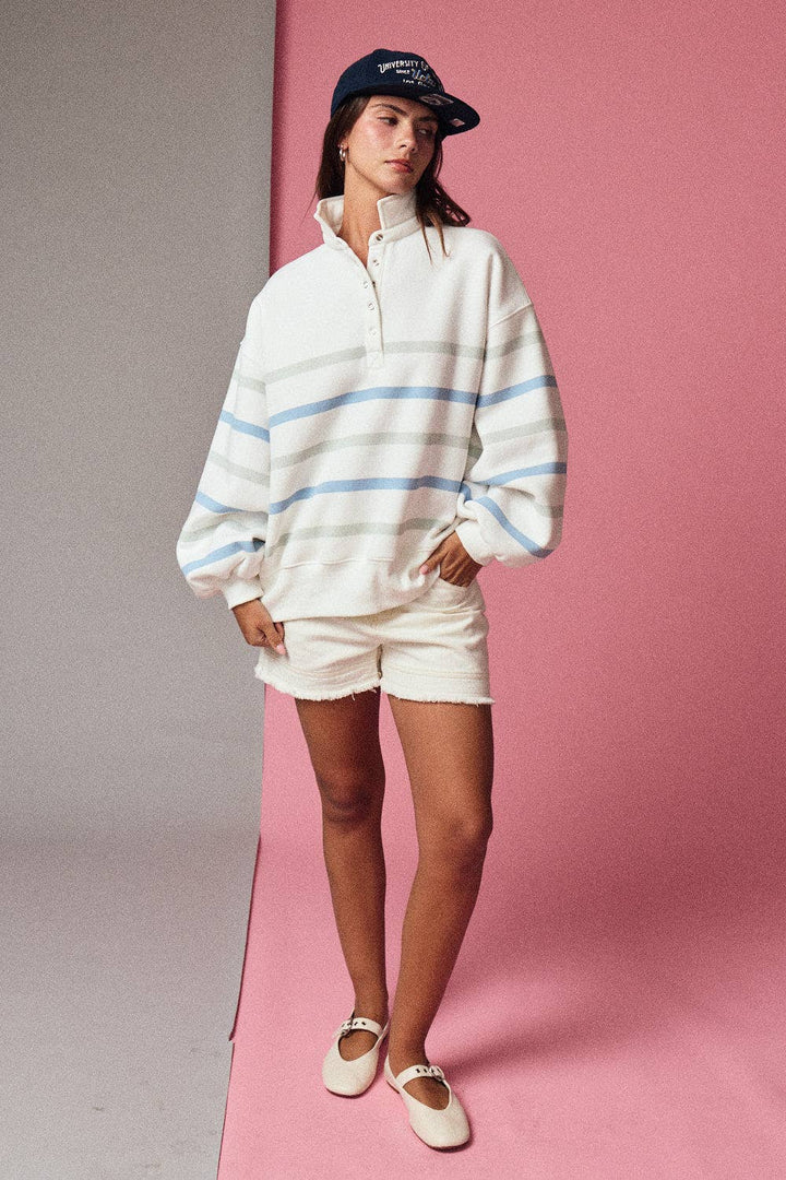 Striped Mock Neck Pullover