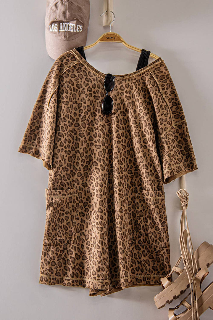 Women's Rompers - Leopard Printed Knit Comfy Romper - - Cultured Cloths Apparel