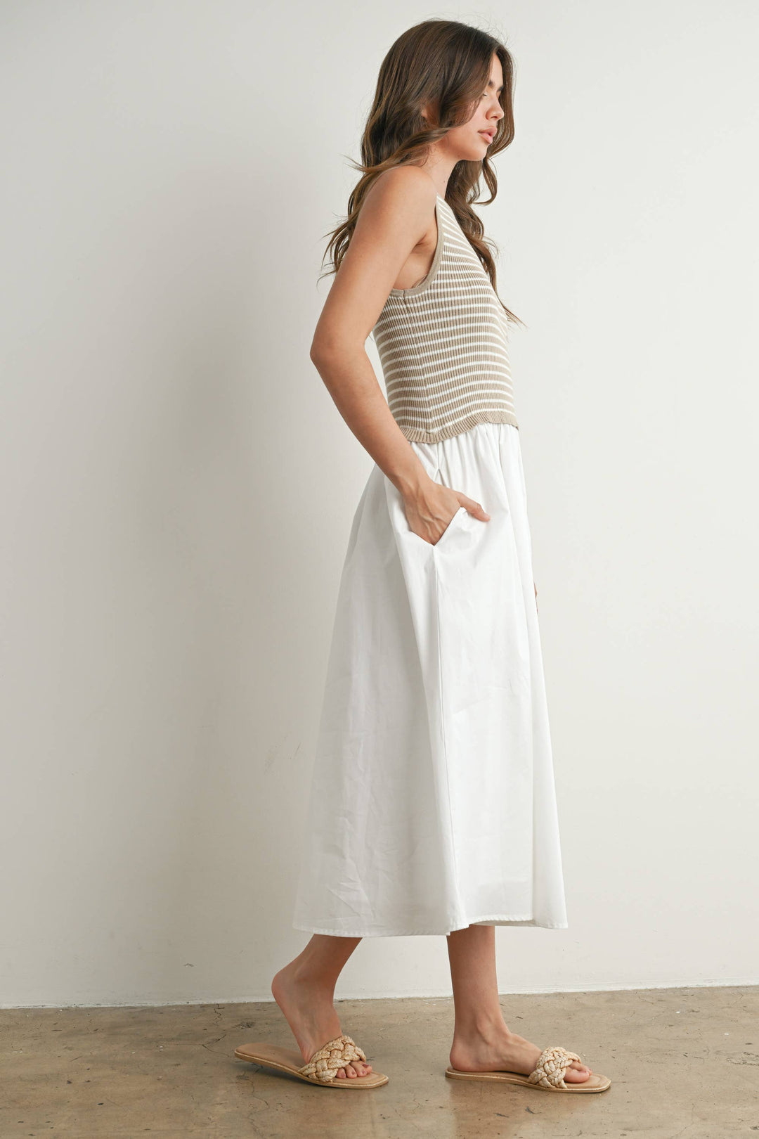 Dresses - Striped Sleeveless Maxi Dress with PocketS - - Cultured Cloths Apparel