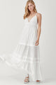 Women's Dresses - Shirred Ruffle Folded Detail Maxi Dress - OFF WHITE - Cultured Cloths Apparel