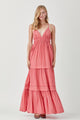 Women's Dresses - Shirred Ruffle Folded Detail Maxi Dress - ROSE - Cultured Cloths Apparel