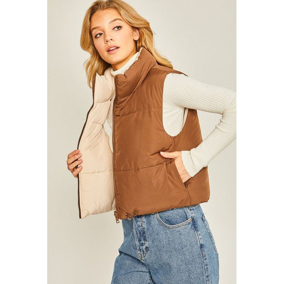 Outerwear - Woven Solid Reversible Vest - COCOA - Cultured Cloths Apparel