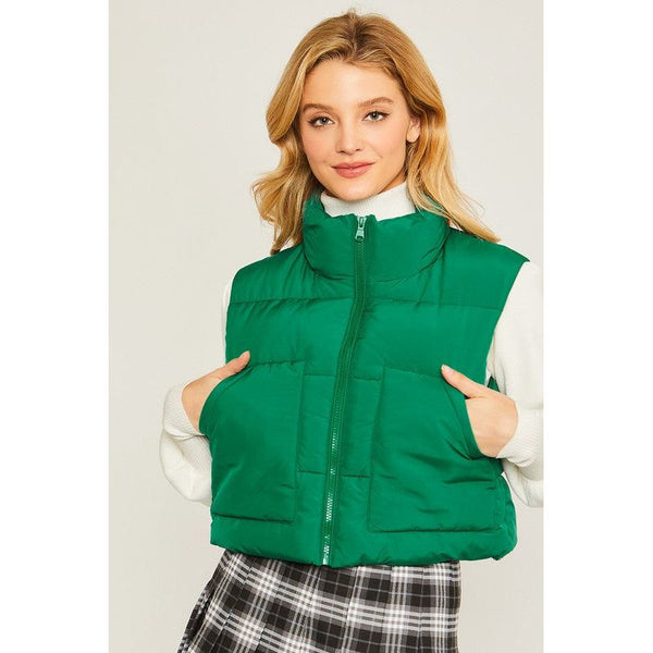 Outerwear - Puffer Vest With Pockets - Green - Cultured Cloths Apparel