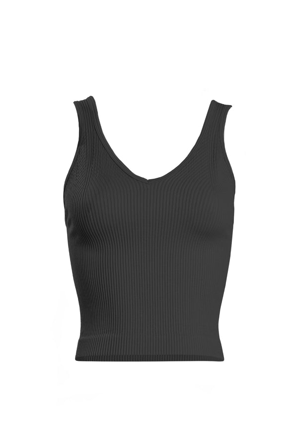 Athleisure - V Neck Contour Rib Crop Tank - Black - Cultured Cloths Apparel