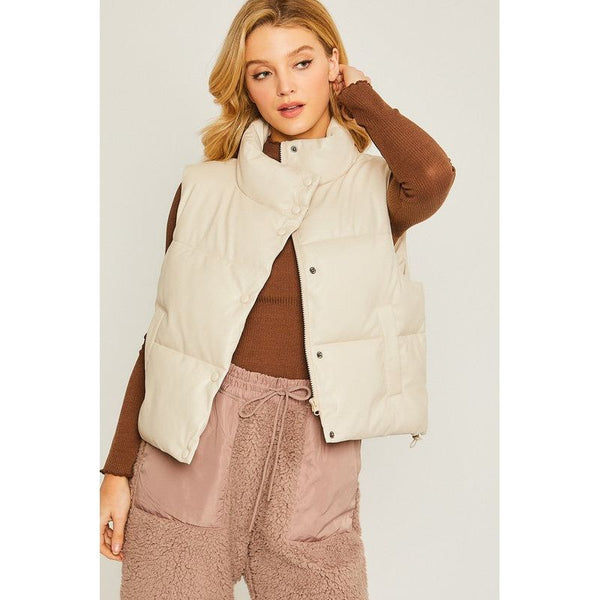 Outerwear - PU Padded Vest - CREAM - Cultured Cloths Apparel