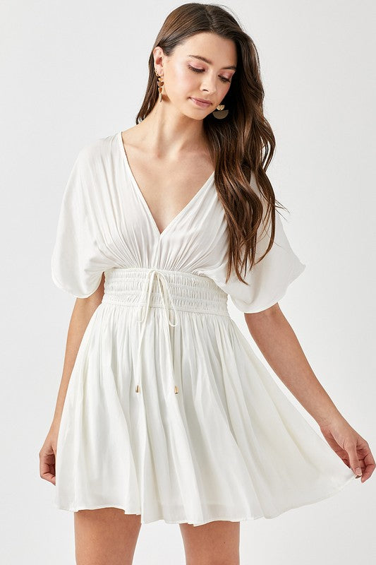 Women's Dresses - Smocked Waist with Tassel Strap Dress - CREAMY WHITE - Cultured Cloths Apparel