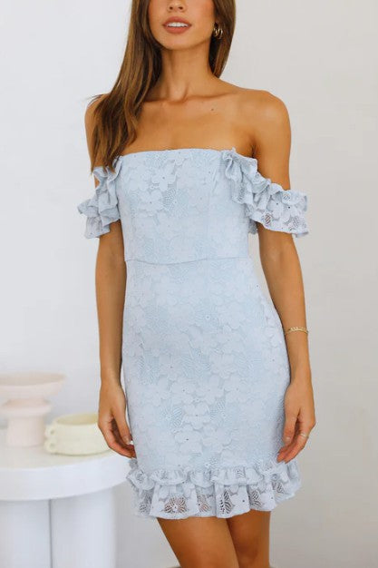 Women's Dresses - The Ruffle Lace Off-The-Shoulder Mini Bodycon Dress -  - Cultured Cloths Apparel