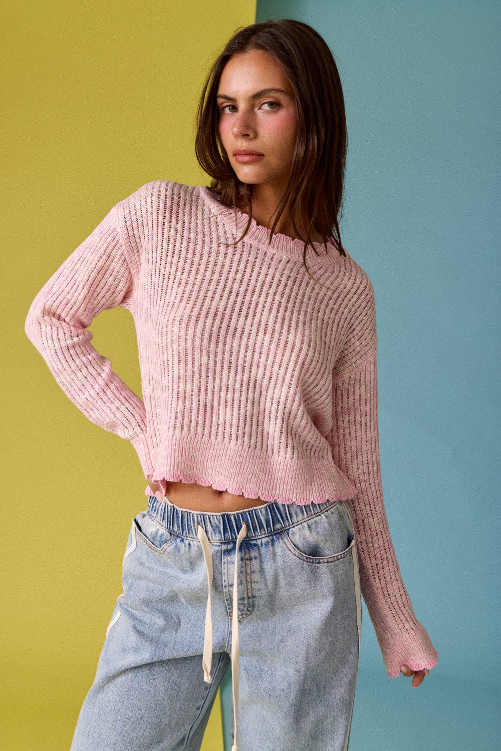 Women's Sweaters - Open Knit Scallop Edge Sweater - - Cultured Cloths Apparel