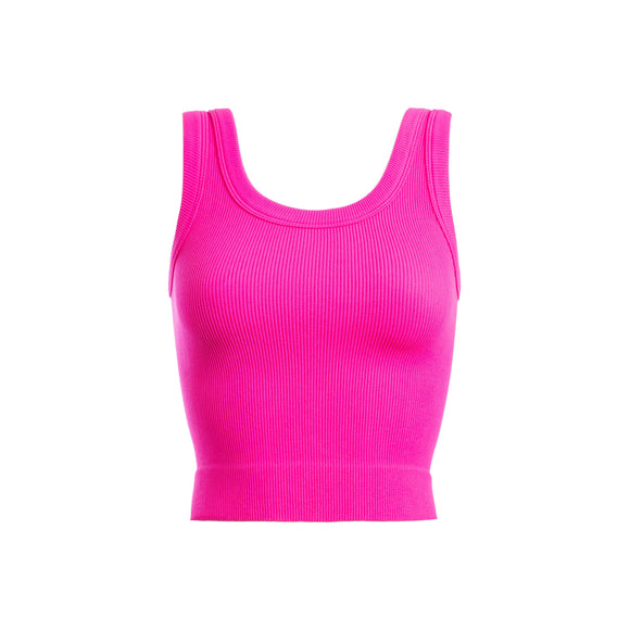 Athleisure - Thick Ribbed Cropped Sleeveless Tank - Fuchsia - Cultured Cloths Apparel