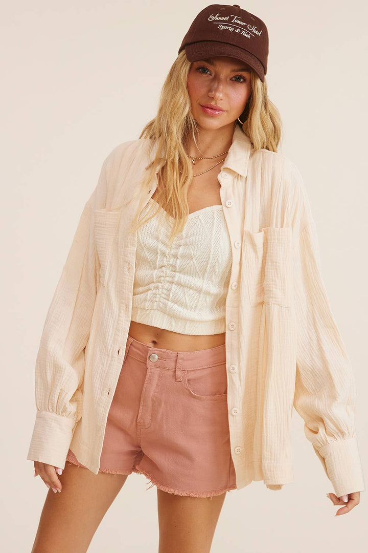 Women's Long Sleeve - Gauze Button-Down Shirt - - Cultured Cloths Apparel
