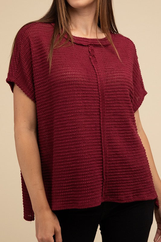  - Dolman Short Sleeve Jacquard Sweater - CABERNET - Cultured Cloths Apparel
