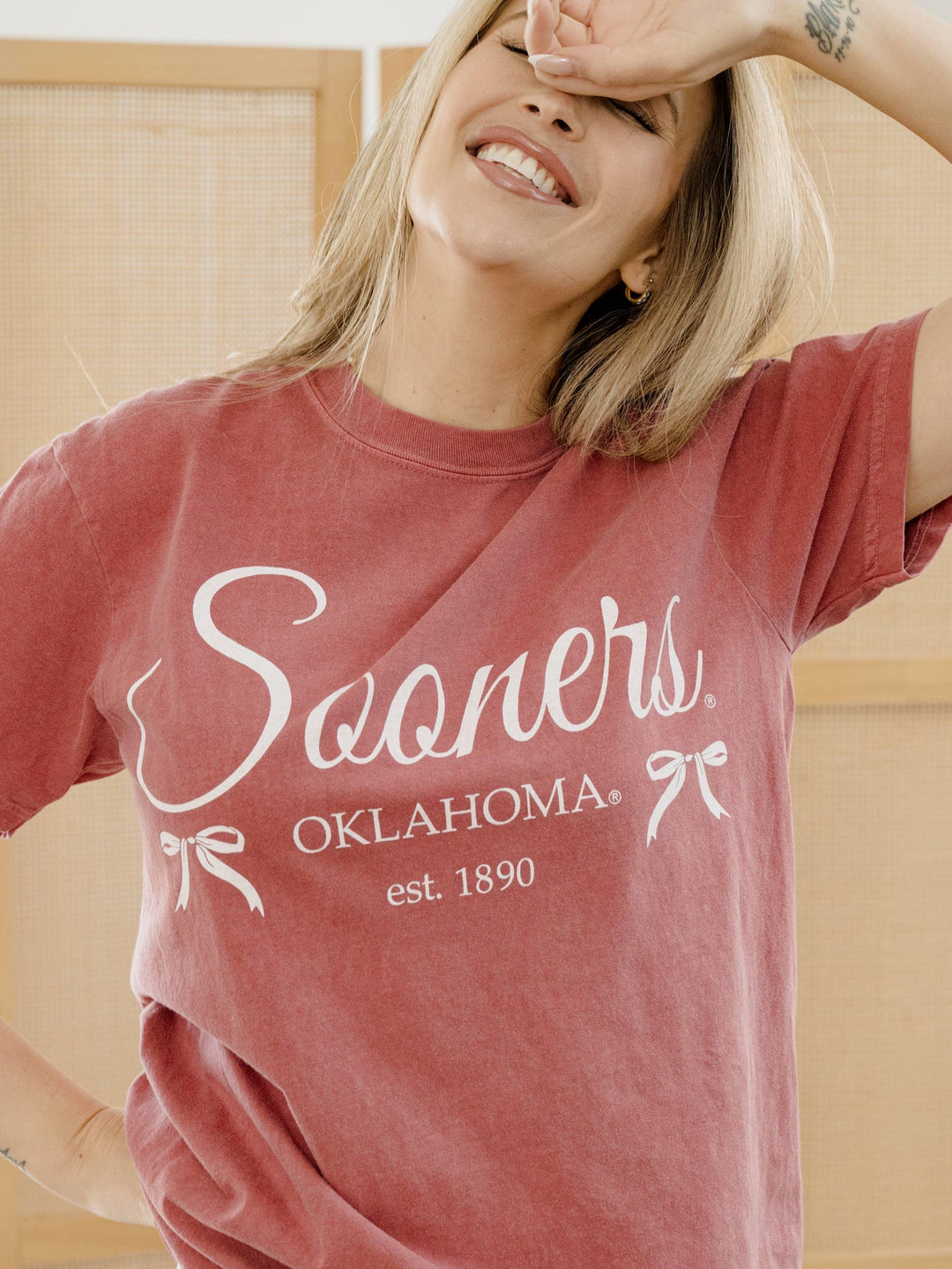Graphic T-Shirts - OU Sooners Established Bows Crimson Comfort Colors Tee - - Cultured Cloths Apparel