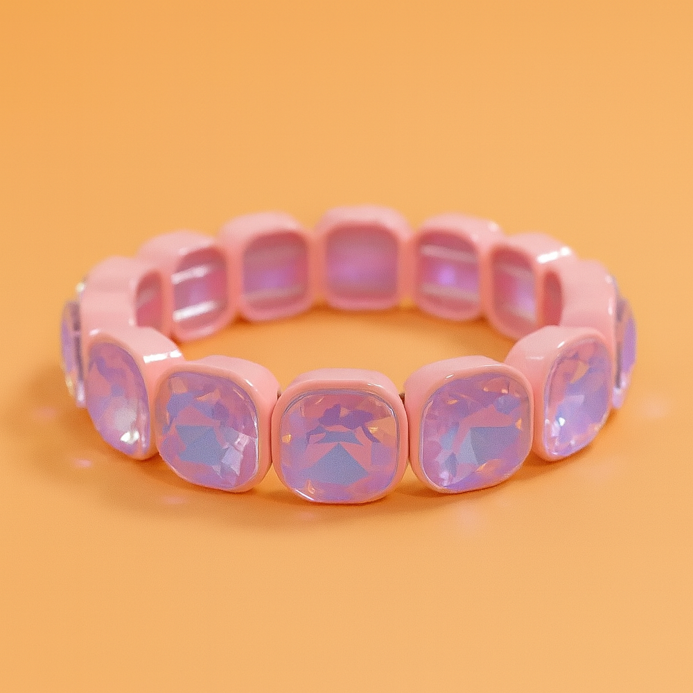 Accessories, Bracelets - Enamel Stretch Bracelet - Large Gems - Griffin - Pink + Purple - Cultured Cloths Apparel