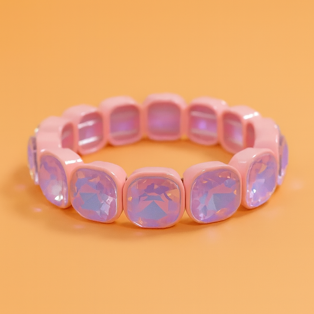 Accessories, Bracelets - Enamel Stretch Bracelet - Large Gems - Griffin - Pink + Purple - Cultured Cloths Apparel