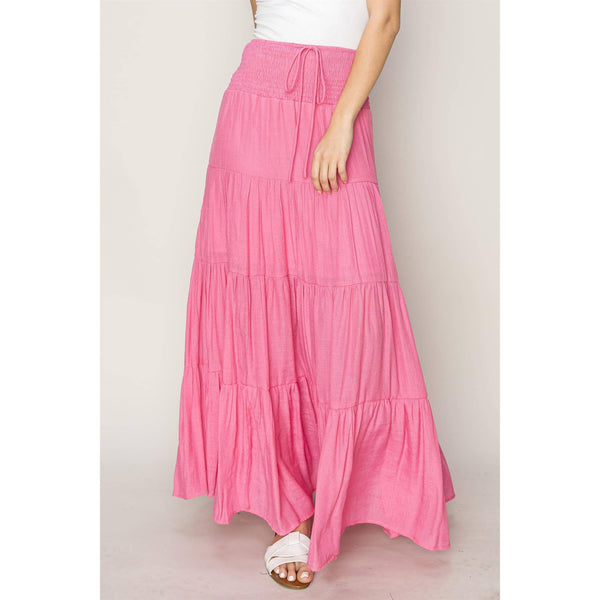 Women's Skirts - Drawstring Waist Tiered Maxi Skirt - PINK - Cultured Cloths Apparel