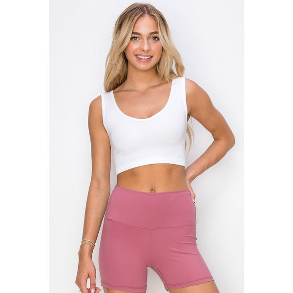 Athleisure - Ribbed Cropped Tank with Reversible Neckline - White - Cultured Cloths Apparel