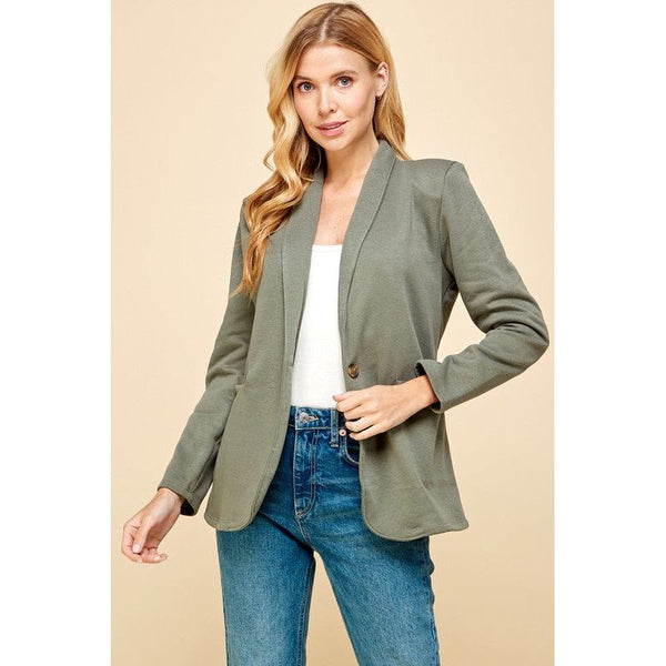 Outerwear - Solid Blazer with Pockets - Army Green - Cultured Cloths Apparel