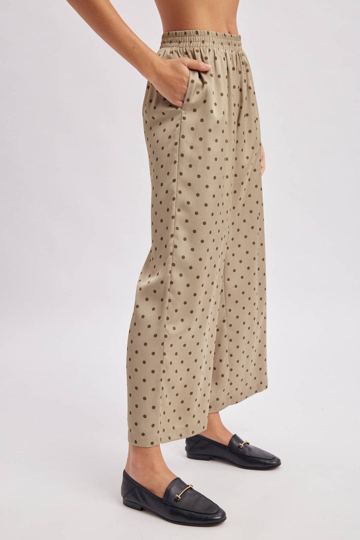SATIN POLKA DOT WIDE LEG PANTS