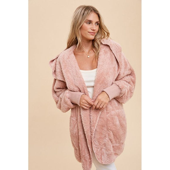 Outerwear - Faux Fur So Soft Plush Hoodie with Pockets - Mauve - Cultured Cloths Apparel
