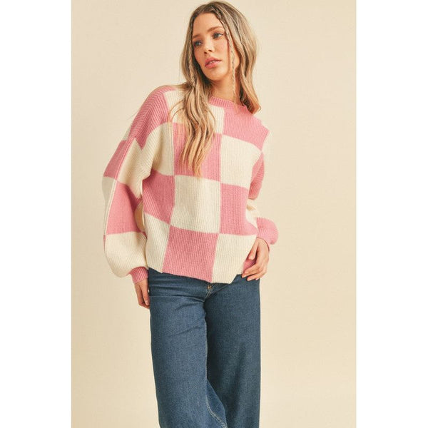 Women's Sweaters - All Checkered Up! Sweater - Cool Pink - Cultured Cloths Apparel