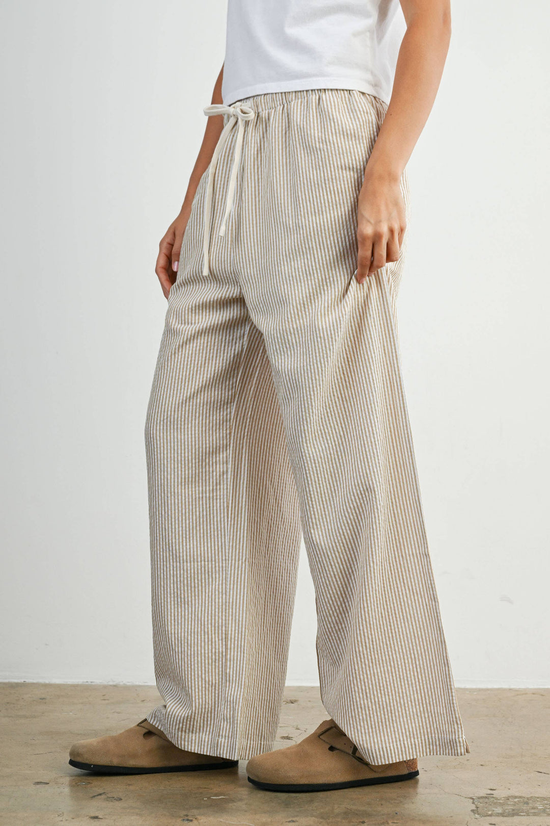 Pants - Drawstring Waist Striped Pants - - Cultured Cloths Apparel