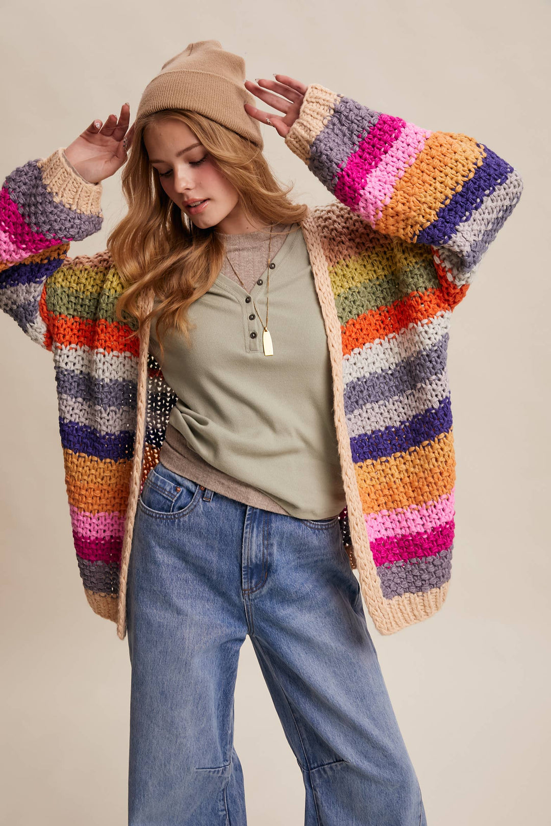 Women's Sweaters - Rainbow Hand-Crochet Open Cardigan - - Cultured Cloths Apparel