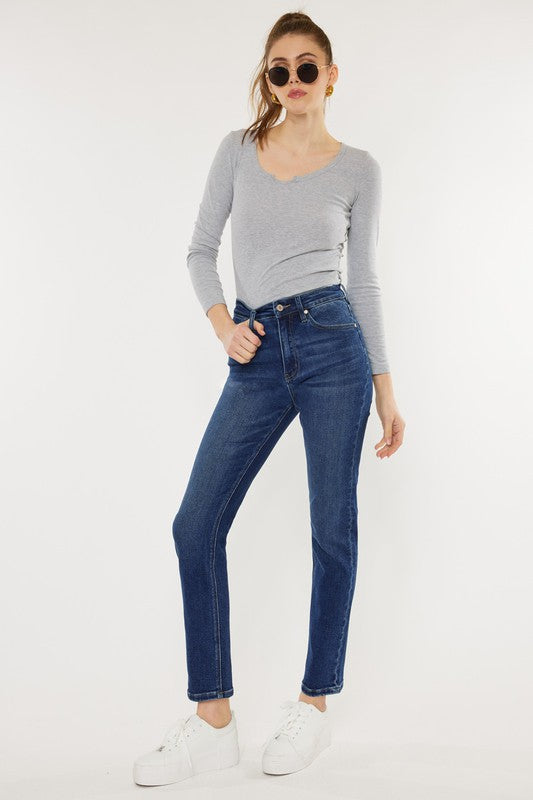 Denim - High Rise Slim Straight Jeans - DARK - Cultured Cloths Apparel