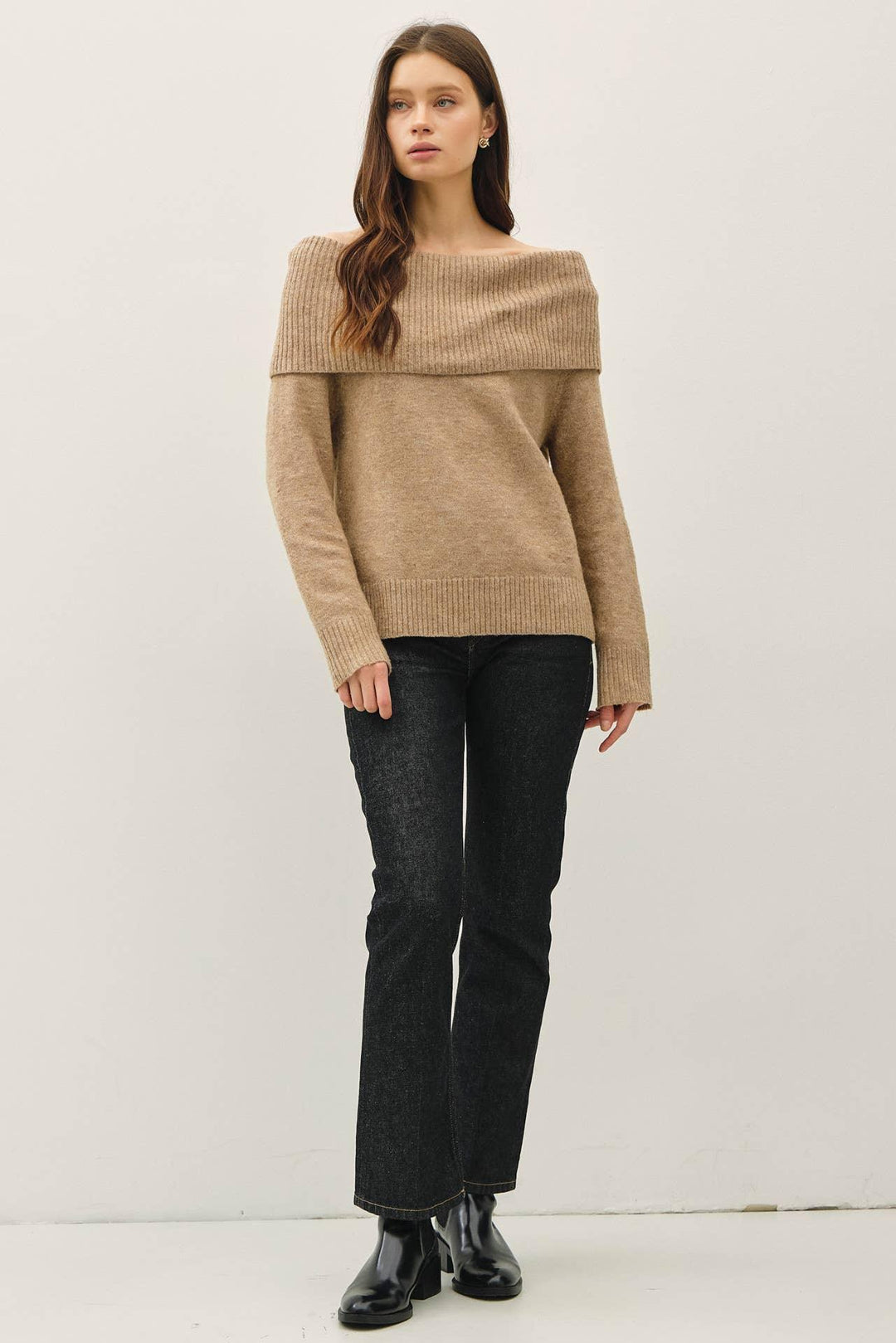 ROLL OVER OFF THE SHOULDER WOOL BLEND SWEATER