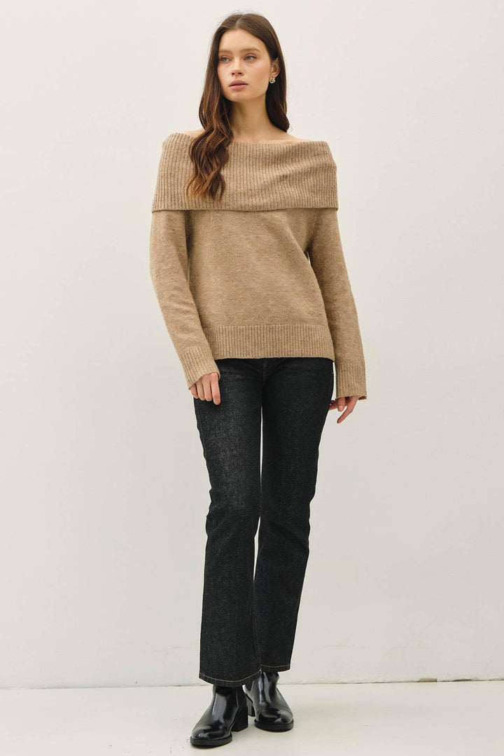 ROLL OVER OFF THE SHOULDER WOOL BLEND SWEATER