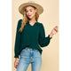 Women's Long Sleeve - Solid Top with Ruffled V Neck Details - Hunter Green - Cultured Cloths Apparel