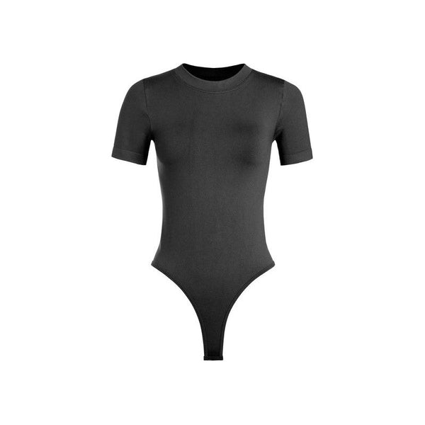 Athleisure - Short Sleeve Smooth Tee Bodysuit - Black - Cultured Cloths Apparel