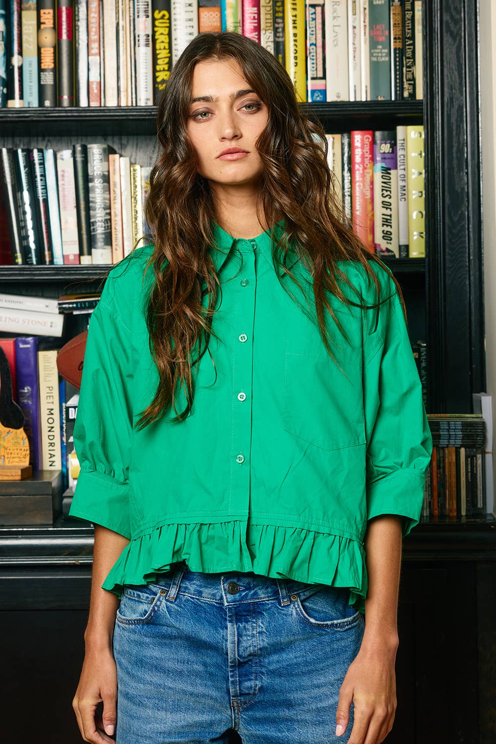 Women's Short Sleeve - Ruffled Hem Solid Poplin Blouse Shirt Top - - Cultured Cloths Apparel