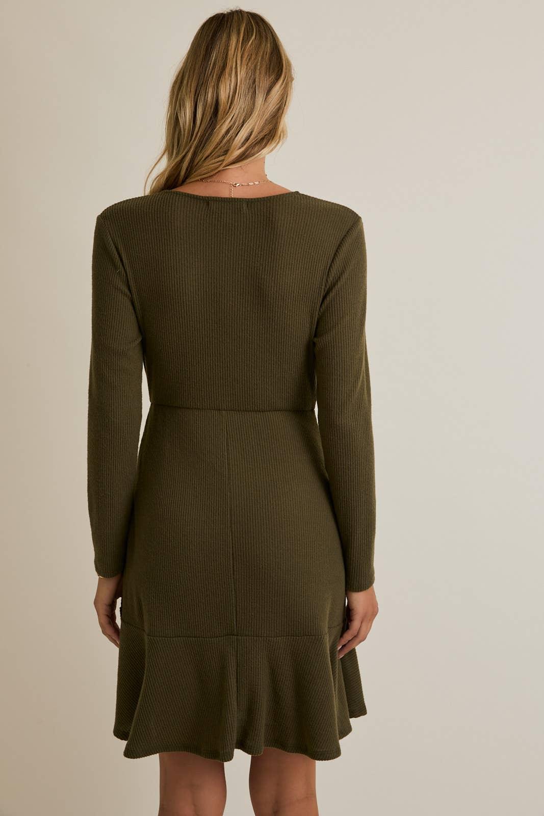 Women's Dresses - SURPLICE LONG SLEEVE O-RING TRIM MINI DRESS - - Cultured Cloths Apparel