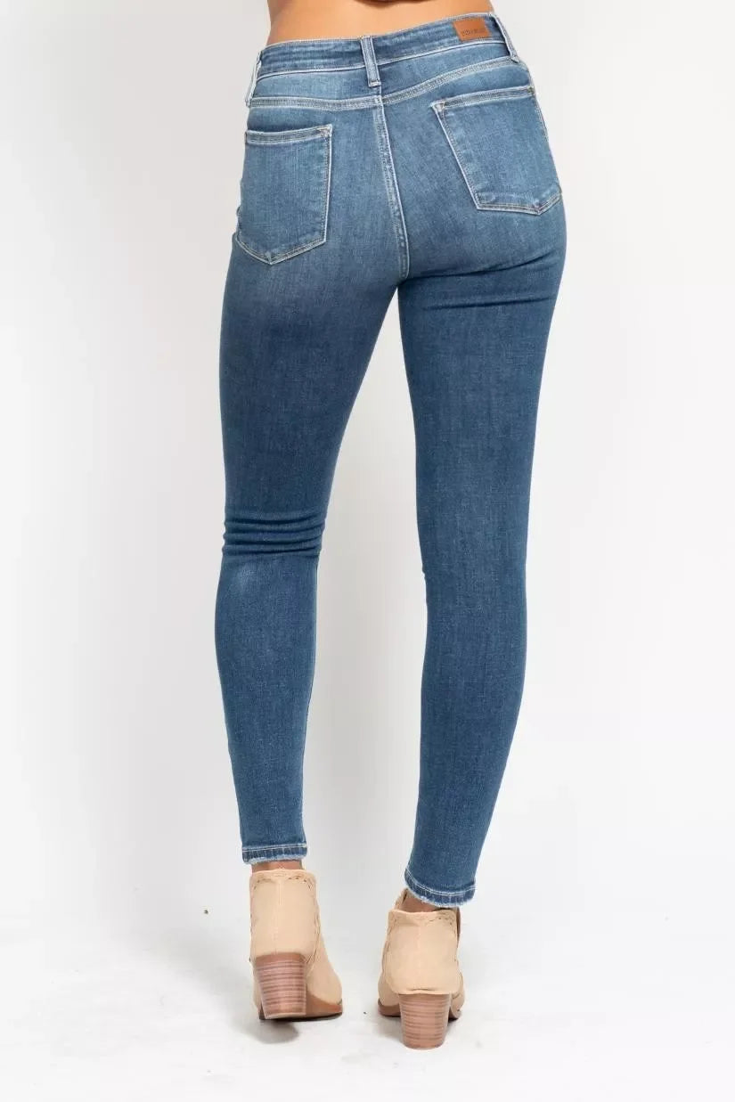Denim - Judy Blue Full Size High Rise Button Fly Skinny Jeans Plus Size - - Cultured Cloths Apparel