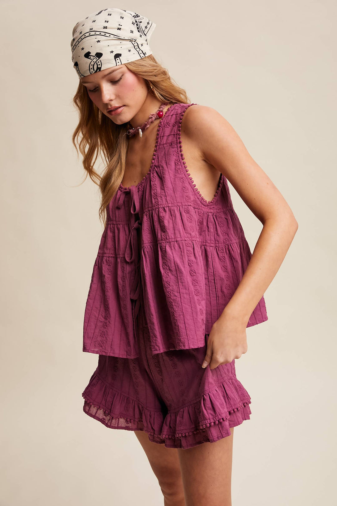 Embroidered Tiered Ruffle Set