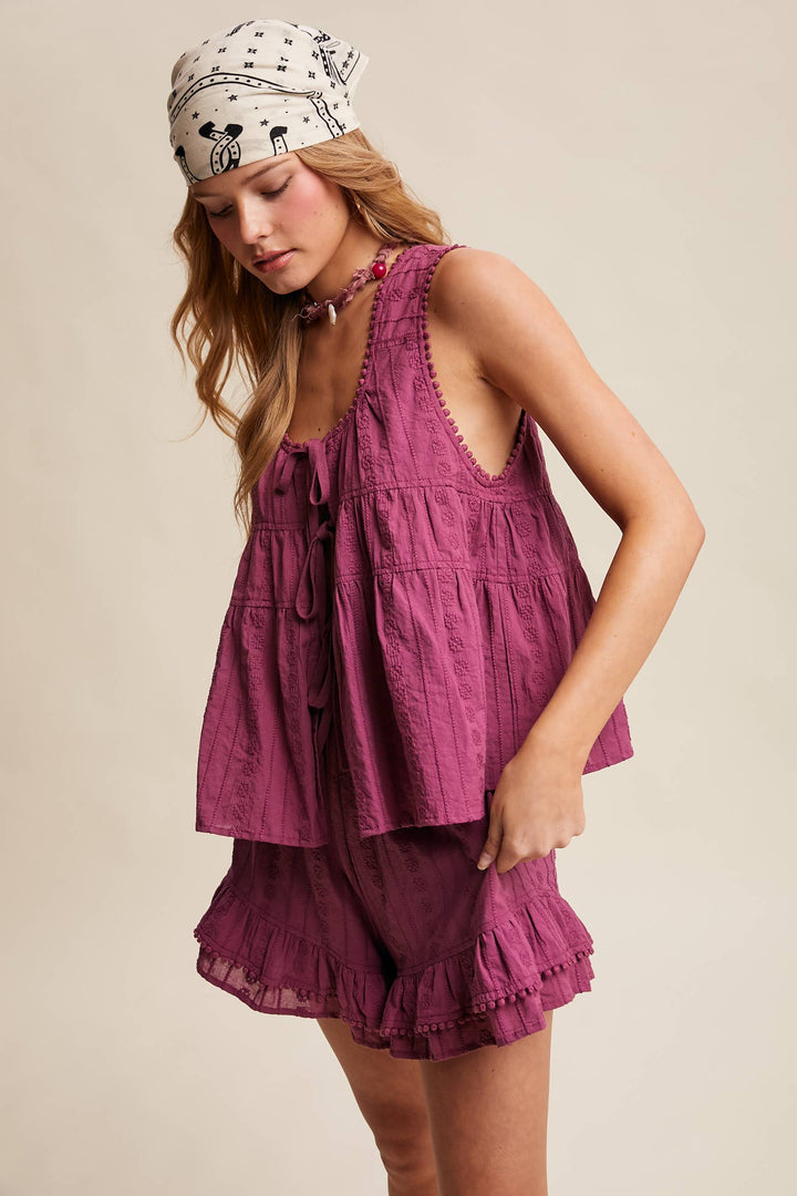 Embroidered Tiered Ruffle Set