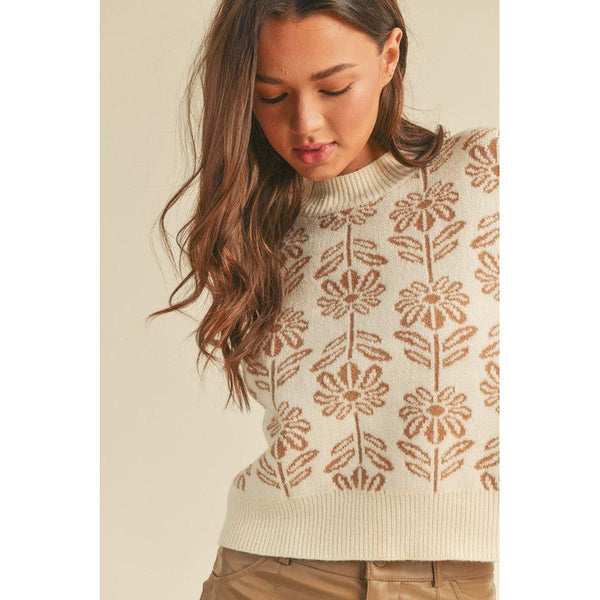 Women's Sweaters - Floral Pattern Knit Sweater -  - Cultured Cloths Apparel