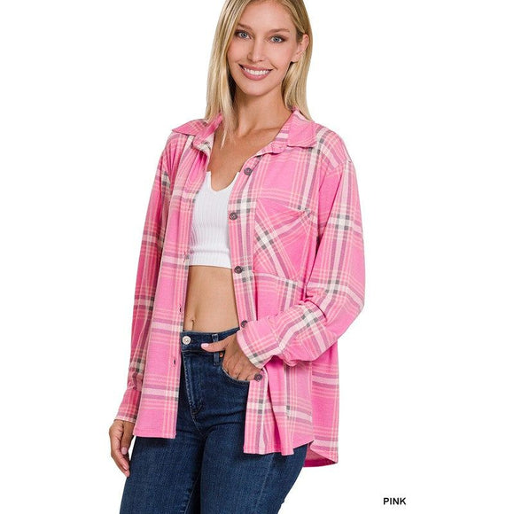 Outerwear - PLAID SHACKET WITH FRONT POCKET - PINK - Cultured Cloths Apparel