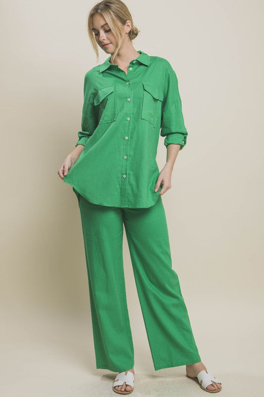 Women's Long Sleeve - Linen Oversized Double Pocket Button Down Shirt -  - Cultured Cloths Apparel