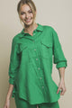 Women's Long Sleeve - Linen Oversized Double Pocket Button Down Shirt - KELLY - Cultured Cloths Apparel