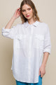 Women's Long Sleeve - Linen Oversized Double Pocket Button Down Shirt - WHITE - Cultured Cloths Apparel
