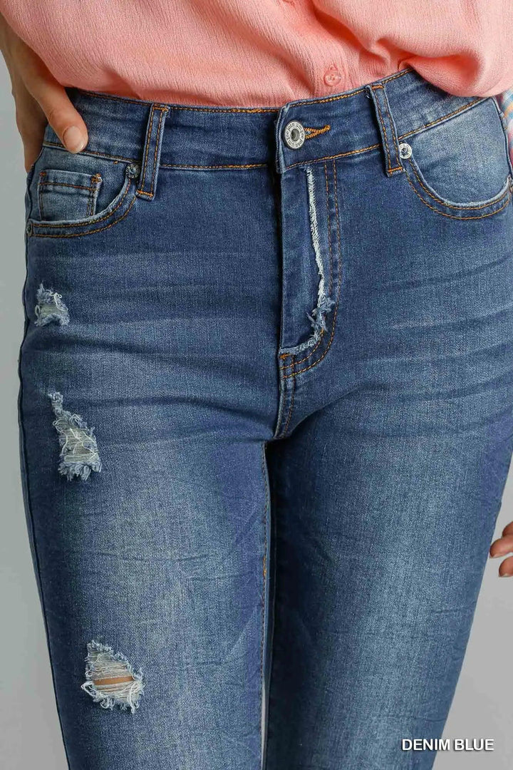 Denim - Umgee Distressed Skinny Jeans with Pockets - - Cultured Cloths Apparel