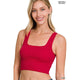 Women's Sleeveless - RIBBED SQUARE NECK CROPPED TANK TOP WITH BRA PADS - RUBY - Cultured Cloths Apparel